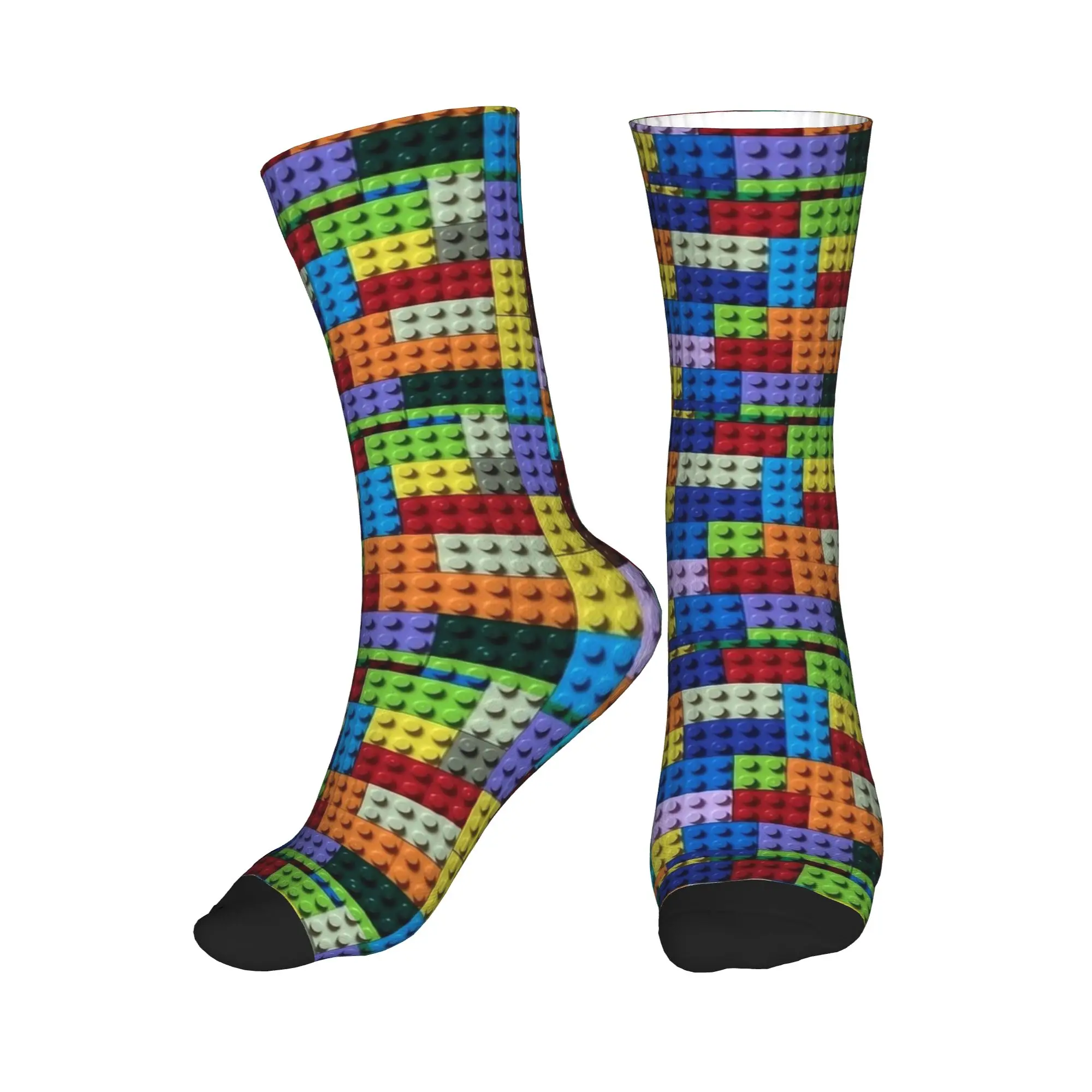 Danish Building Blocks Colorful Print Socks  Harajuku Stockings Couple Warm Soft Outdoor Socks Winter Custom Anti Slip Socks