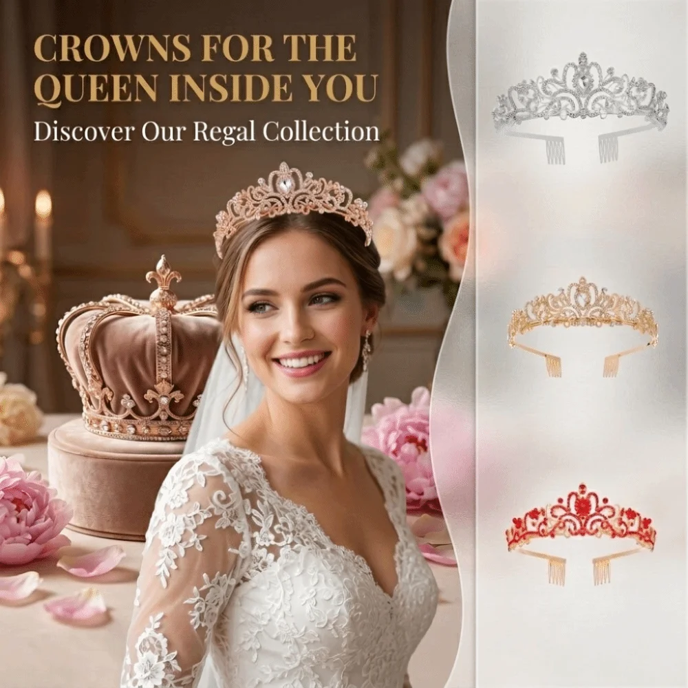 Goods Decoration Bling Rhinestone Crown Vintage with Comb Crystal Tiara Luxury Elegant Bridal Headpiece Costume