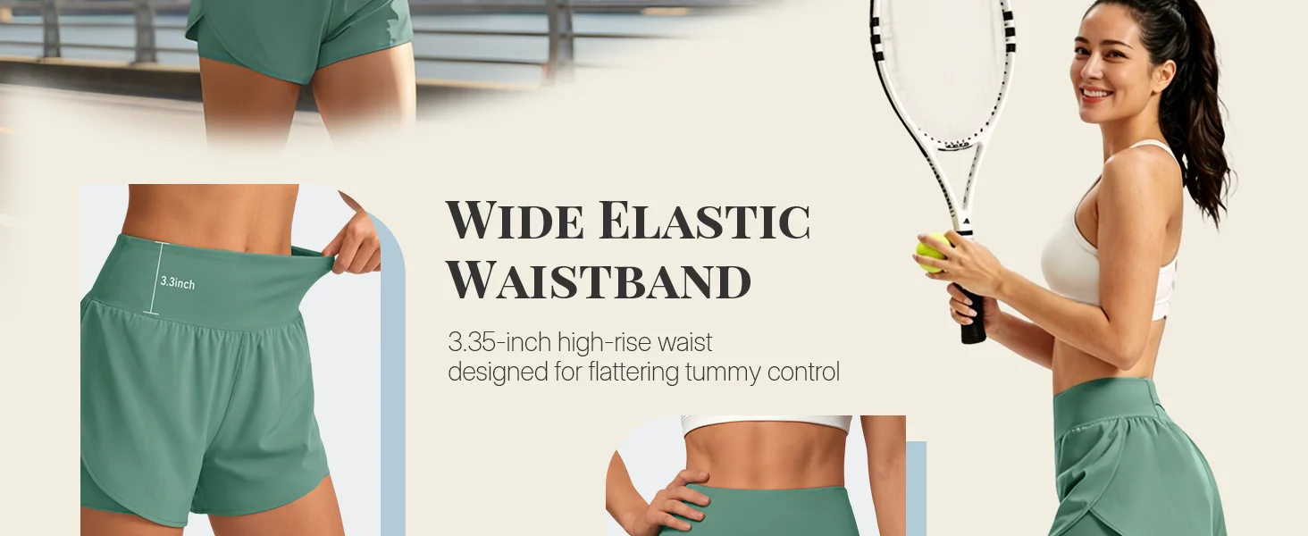 TACVASEN Womens High Waisted 2-in-1 Running Shorts Quick Dry Athletic Shorts with Pockets Breathable Tennis Workout Shorts
