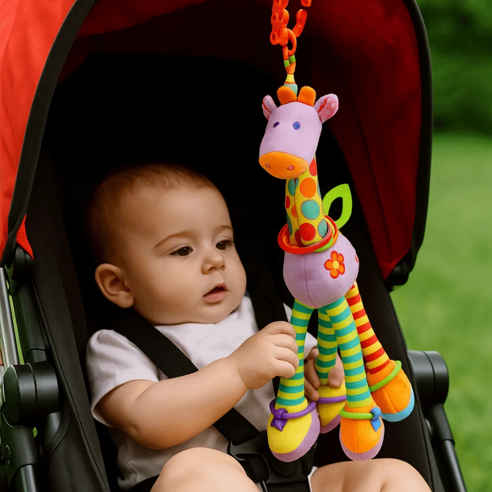 Grzechotki dla niemowląt w kształcie żyrafy z bawełny PP, pluszowe, odporne na zużycie, sensoryczne, edukacyjne, gryzaki.