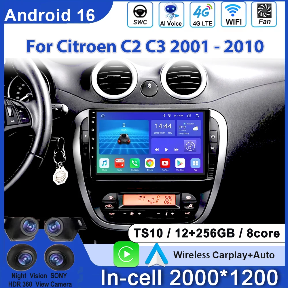 Car Radio For Citroen C2 C3 2001 2002 2003 - 2010 Carplay Android DSB Multimedia Screen GPS Autoradio Player Stereo 5G WIFI DVD