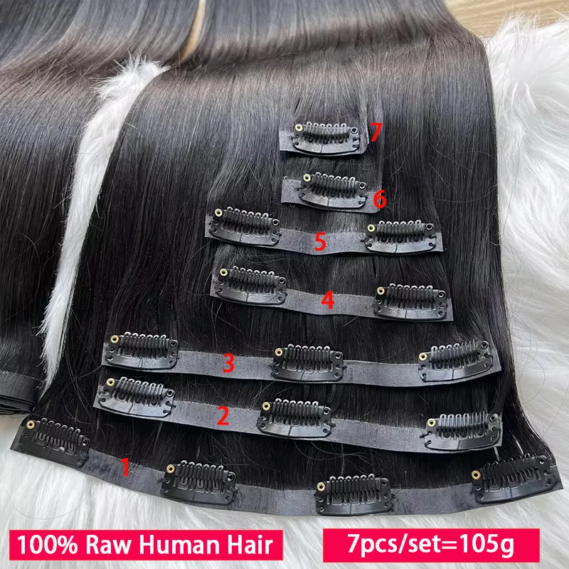 Seamless Straight Clip Ins Human Hair PU Clip In Hair Extensions Human Hair Skin Weft Clip In For Women 100g/7pcs Full Head