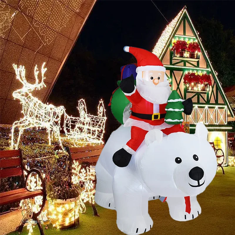 

Inflatable Santa Claus Riding Shaking Polar Bear Christmas Decoration Outdoor Garden Courtyard Blowing Ornaments with LED Light