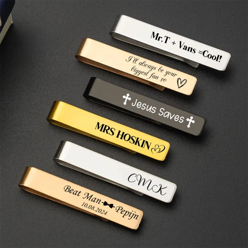 Personalized Carving Name Pattern Tie Clip Customization Groom Wedding Tie Clip Accessories Best Man Jewelry Gifts