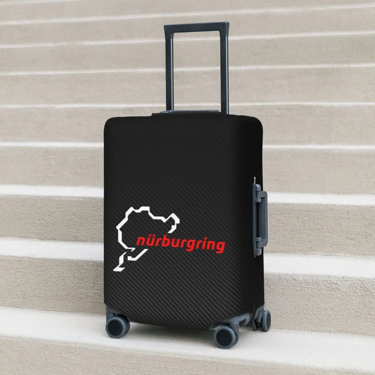 Nurburgring Carbon Fiber White Red Suitcase Cover Protection Elastic Trip Luggage Protector Covers for 18-32 Inch