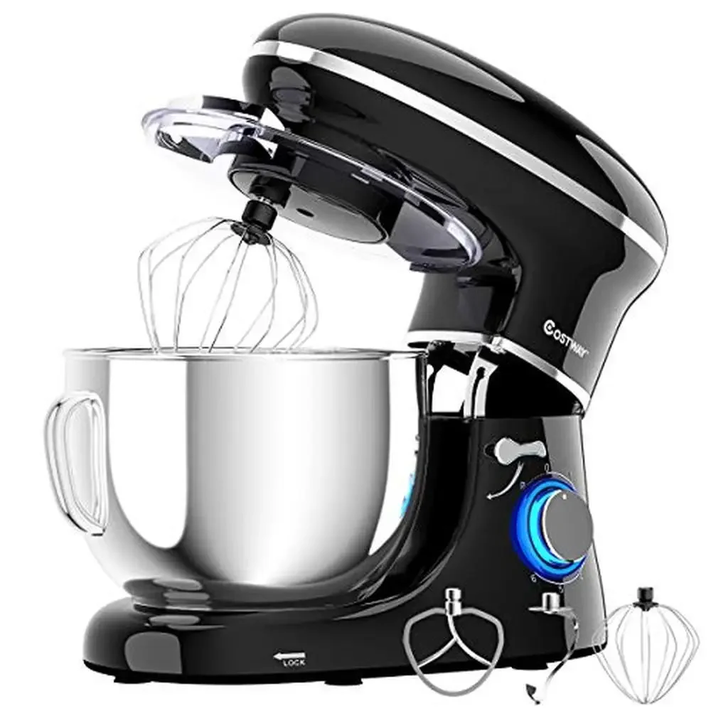 Electric Kitchen Food Mixer 660W 6-Speed Stainless Steel Bowl Dough Hook Beater Whisk 6.3-Qt Bowl Versatile Usage Tilt-head