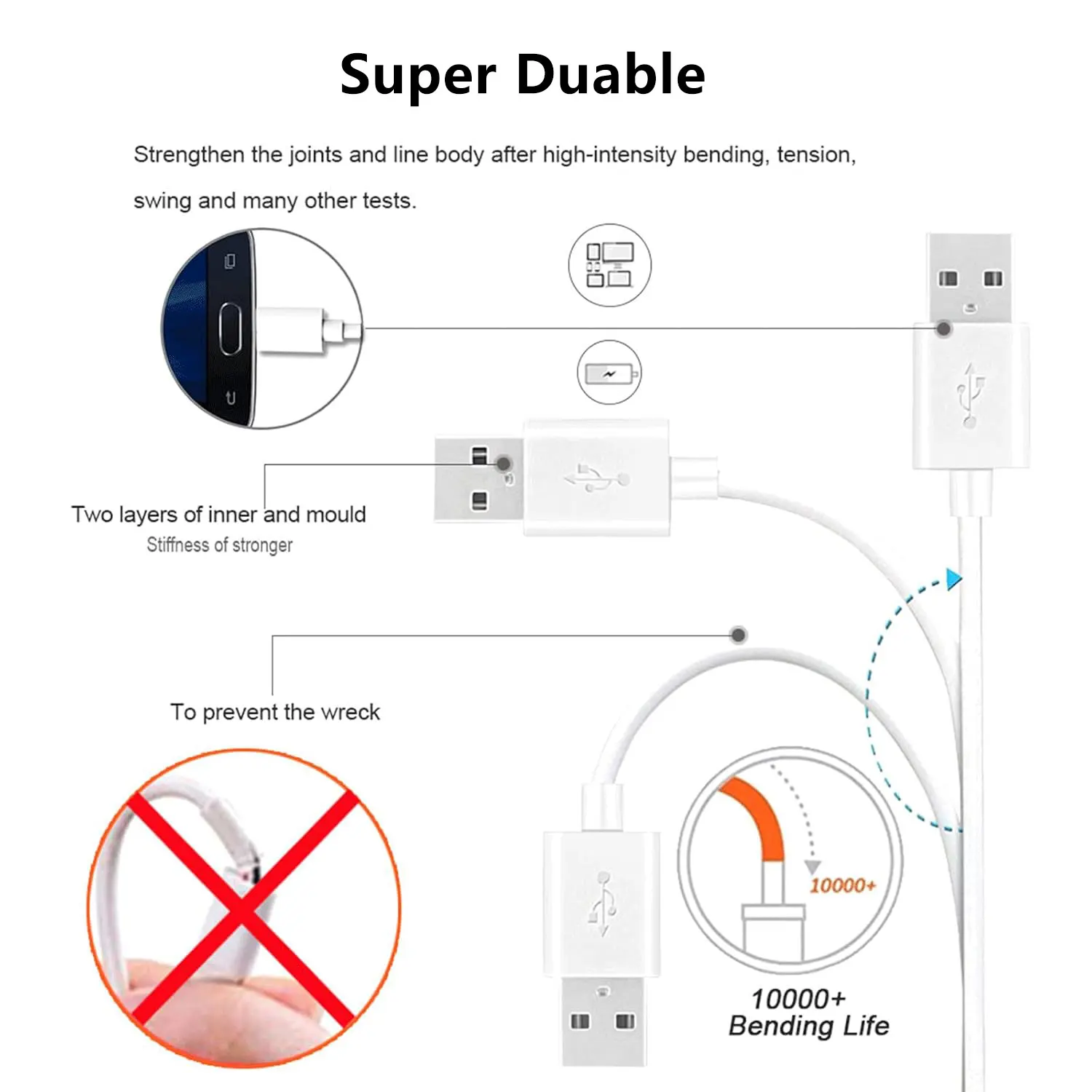 3m 2m 1m USB A to Micro Charging Cable 3 Pack 10Ft 6Ft Phone Charger Cord for Samsung HTC PS4 Camera MP3 Android Charger Cable