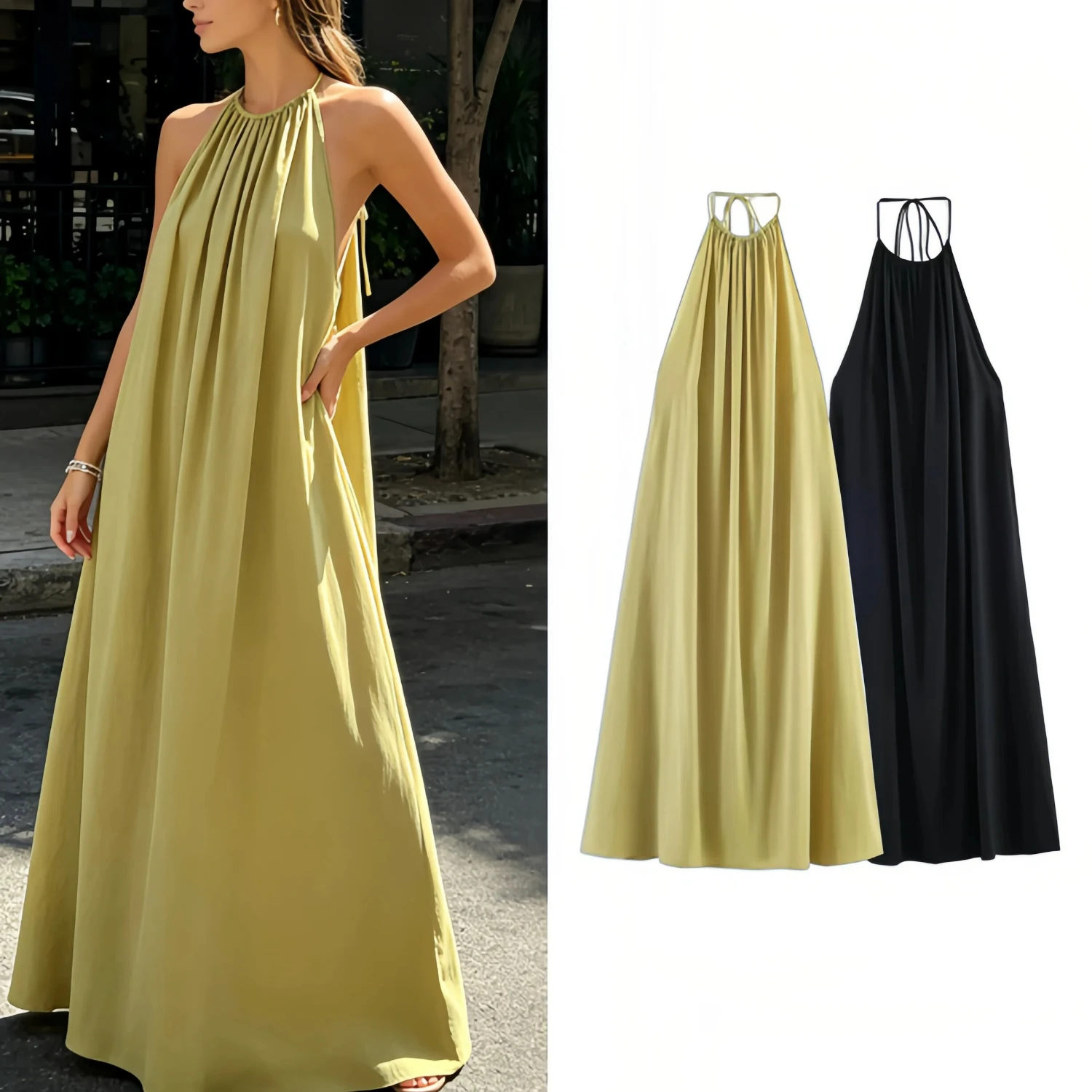 Modetrend 2026 Damen Neckholder Freizeitkleider Ärmellose Lockere Strand- und Urlaubskleider Bankett-Abendparty Maxikleid