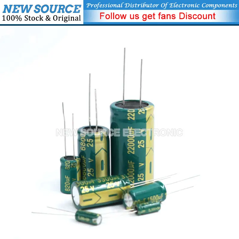 1-50PCS 25V DIP Aluminum Electrolytic Capacitor 820uf 1000uf 1500uf 2200uf 3300uf 4700uf 6800uf 10000uf 22000uf newsource