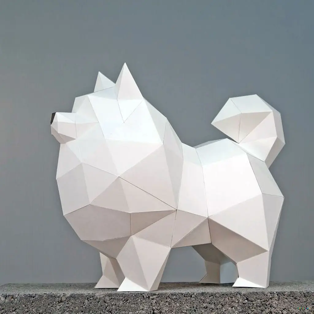 30cm Samoyed 3D Paper Model - DIY Geometric Polygon Home Decor, Creative Handcraft Ornament for Fun & Educational Crafting