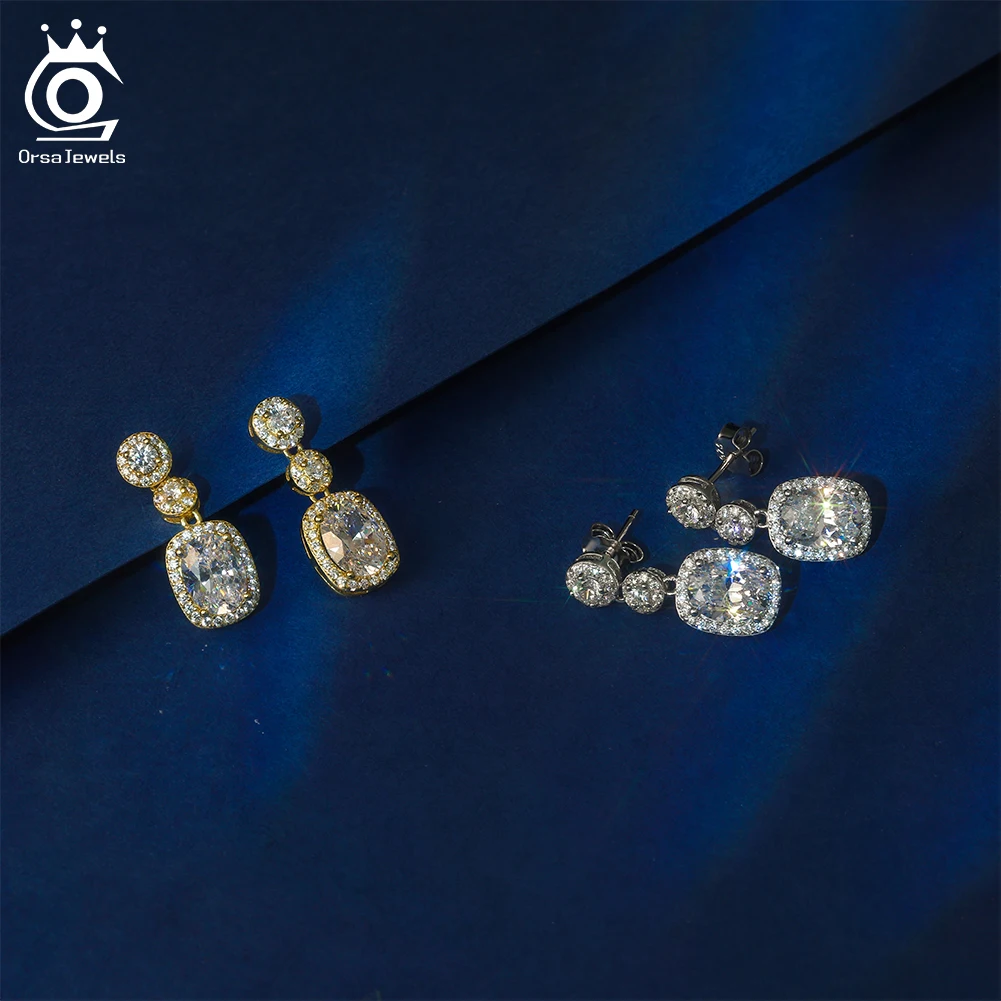 

ORSA JEWELS Luxury Bridal Wedding CZ Dangle Earrings 925 Sterling Silver 8A Zircon Earrings Temperament Party Jewelry LZE59