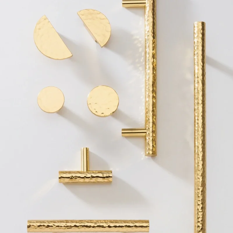 Solid Brass Hammer Pattern Cabinet Handle Handmade Knocking Pattern Round Half Round Long T-shaped Knobs