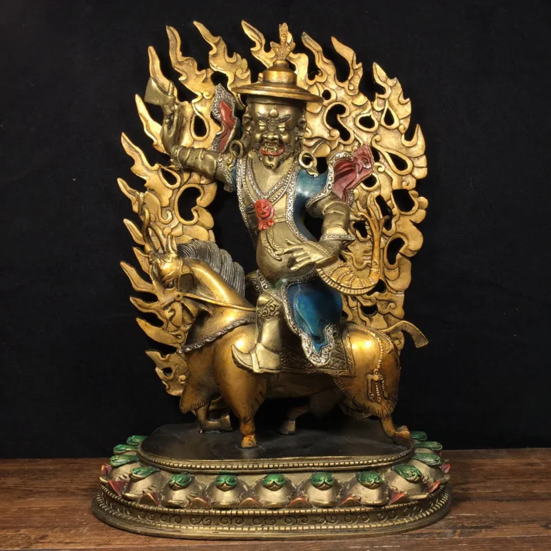 

13"Tibetan Temple Collection Bronze Painted Shan Jian Protector Nyingma Paiba Backlight worship buddha Town house Exorcism