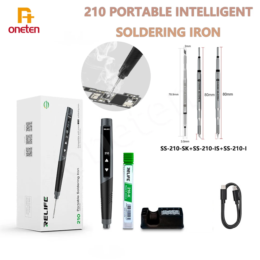 RELIFE RL-210 Portable Intelligent Soldering Iron Suit Most 210 Heating Cores Type-C OLED Screen Fast Heating PCB Repair Welding