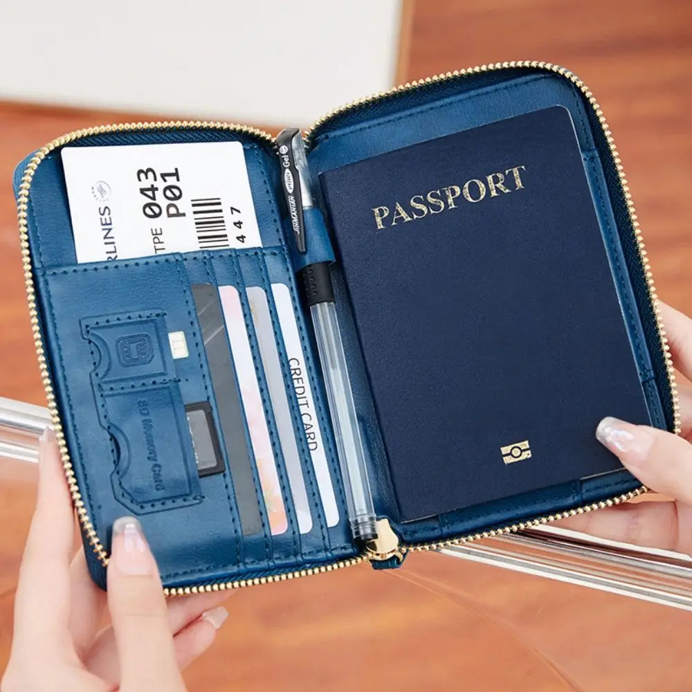 Waterproof Passport Cover with SIM Card Slots Card Case Airplane Check-in Leather Passport Bag Coin Purse Large Capacity