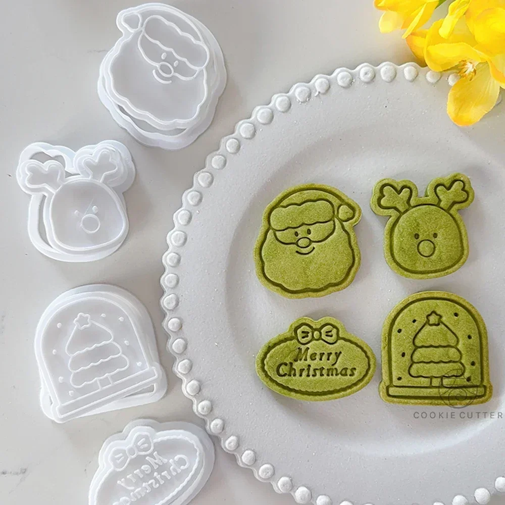 3D Christmas Cookie Cutters Biscuit Mold Santa Tree Elk Cookie Mould Stamp Xmas New Year Party Decor Baking Tools