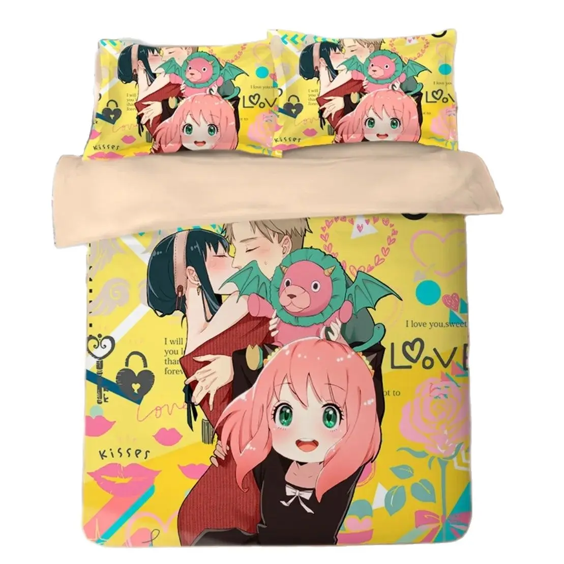 Spy Family Bedding Set Anime Anya Duvet Cover,Spy Family Bedding Twin Queen Size Kids Bedroom Decor Children's Gifts