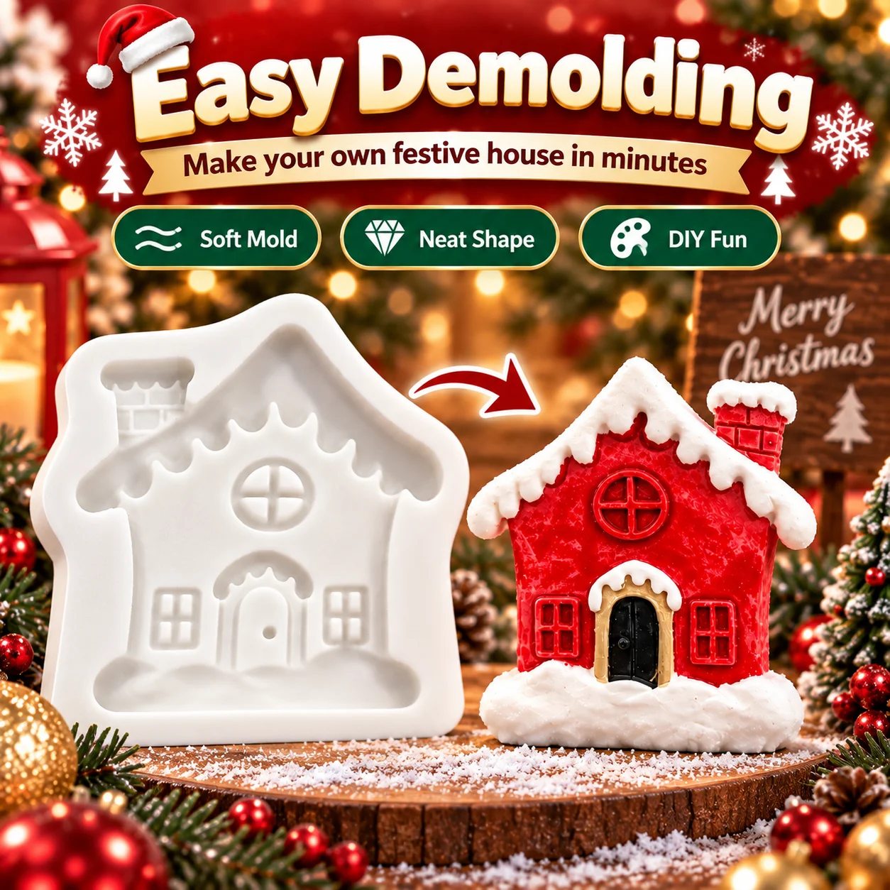 Christmas House Silicone Mold Food Grade Easy Release Reusable for Candle Soap Resin Cake Decorating DIY Chocolate Fondant Mould - view 5