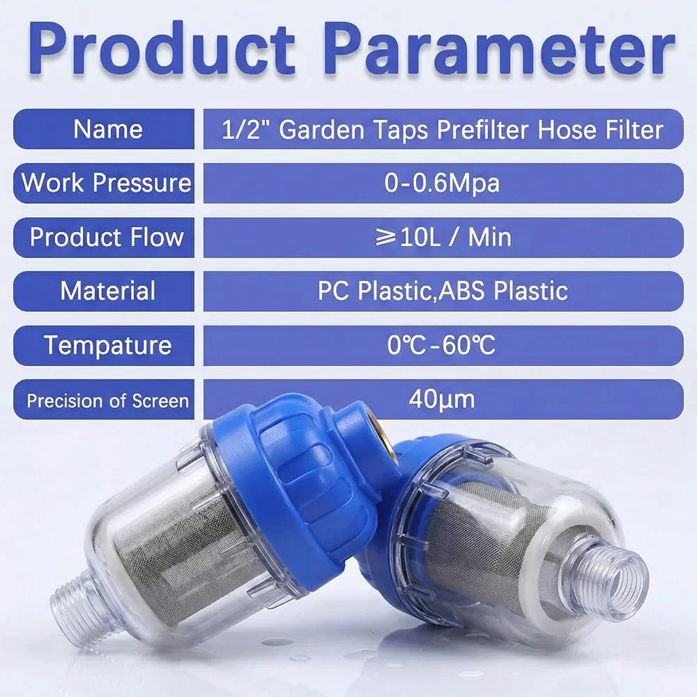 Irrigation Hose Adapter 1/2 Inch 40 Micron Prefilter 16mm Pacifier Garden Taps Faucet Filter Quick Connector 316 Stainless Steel