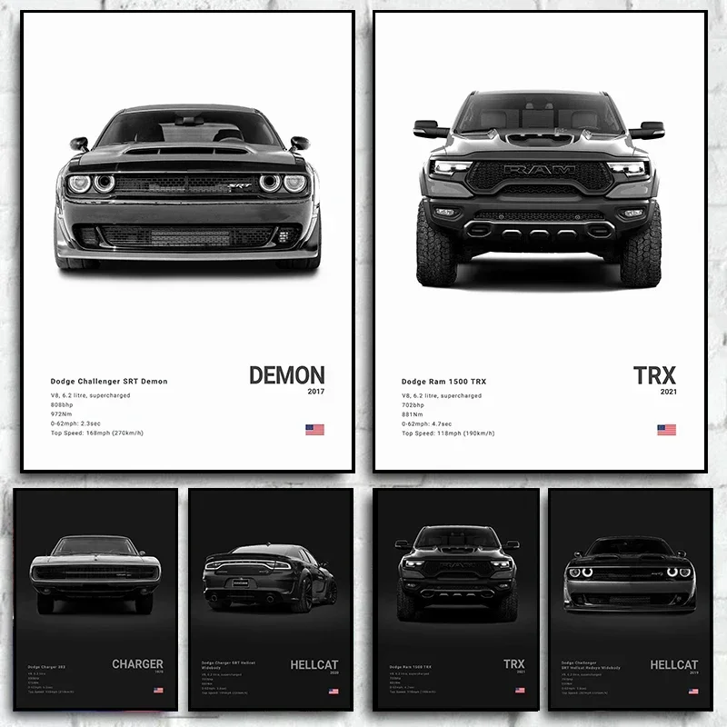Frameless canvas paintings,Modern Dodge Challenger SRT Hellcat Redeye Poster Print Canvas Painting Sports Car Photography Art Of