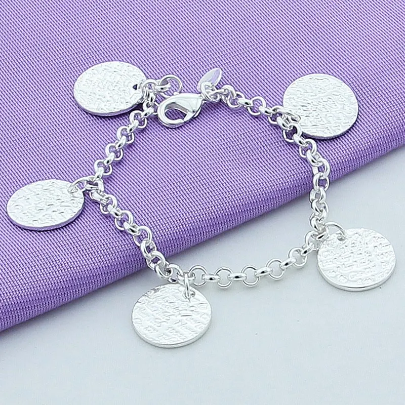 925 Sterling Silver Round Pendant Bracelets For Women Wedding Party Anniversary Gift Fashion Fine Jewelry