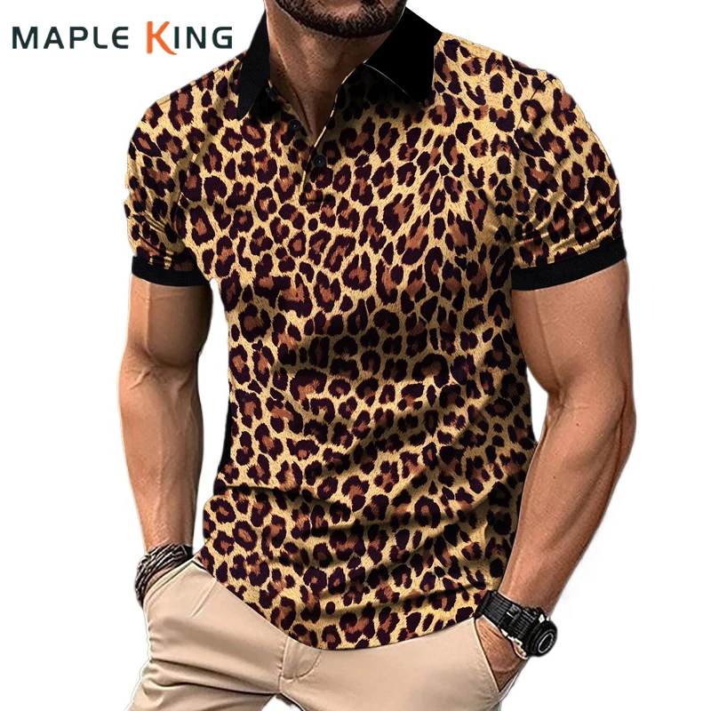 Homem de luxo roupas designer verão polo camisetas 2025 verão boate leopardo impressão manga curta dos homens polo homme glof camisa