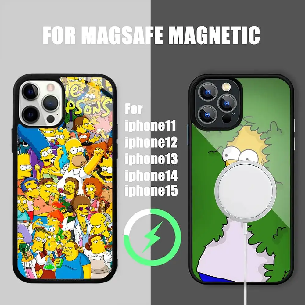 Funda Magnética Inalámbrica Clásica Anime S-Simpson-S para iPhone 11 12 13 14 15 16 17 P