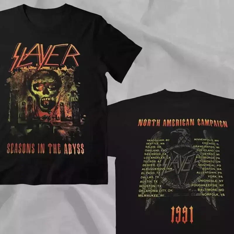 SLAYER BAND SEASONS IN THE ABYSS 1991 TOUR NORTH AMERICAN CAMPAIGN 2 Sided T Shirt