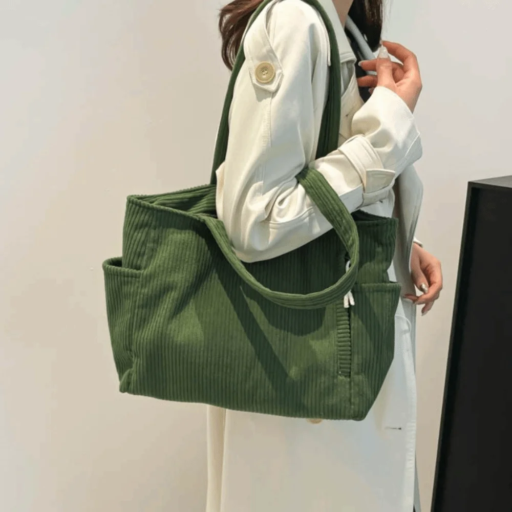 

Большая вместительная повседневная вельветовая сумка на плечо, однотонная сумка на плечо для отдыха, модная сумка на молнии