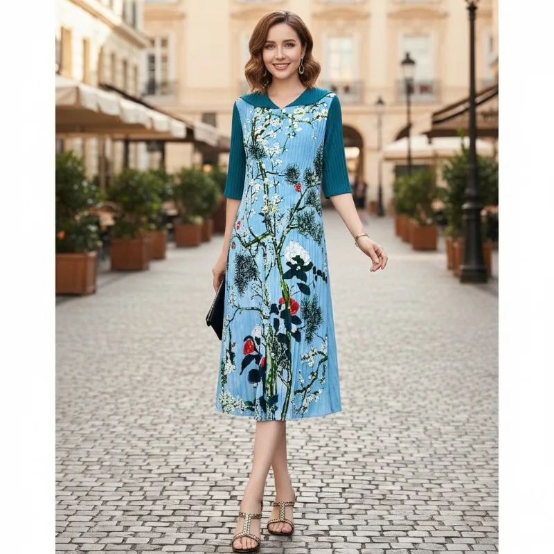 

Элегантные плиссированные платья Miyake с принтом, весна 2026, новая коллекция, омолаживающие, свободного кроя, больших размеров, плиссированные, новые китайские платья средней длины