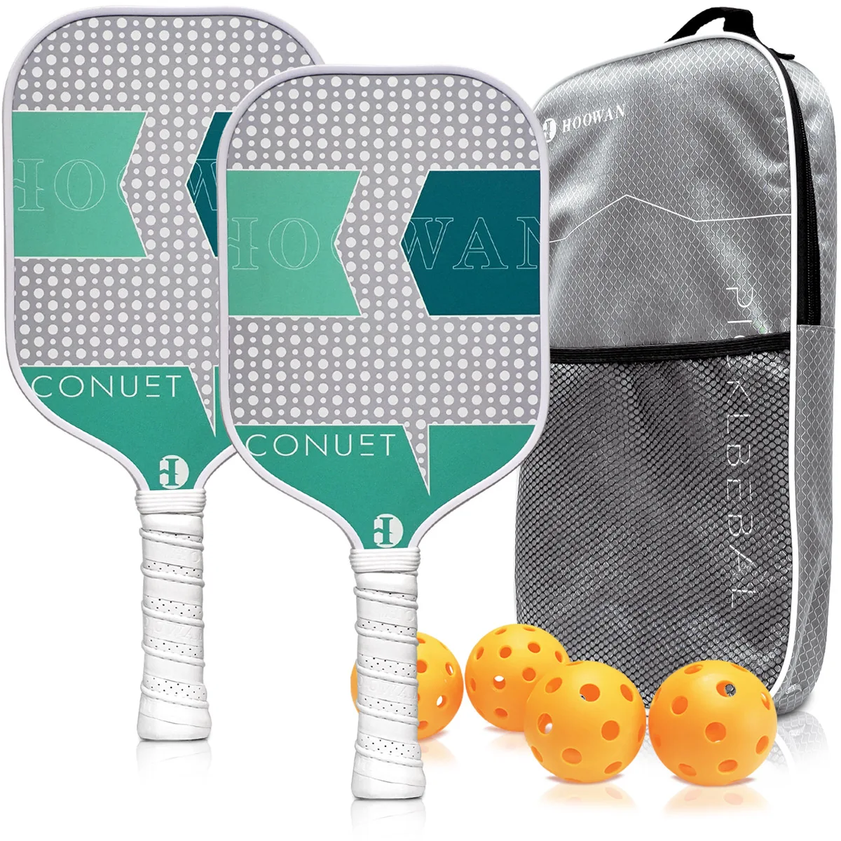 HOOWAN Pickleball Paddle Zestaw 2 rakiet Pickleball, 4 piłki do użytku na zewnątrz, torba transportowa, lekkie i trwałe wiosło Pickle Ball