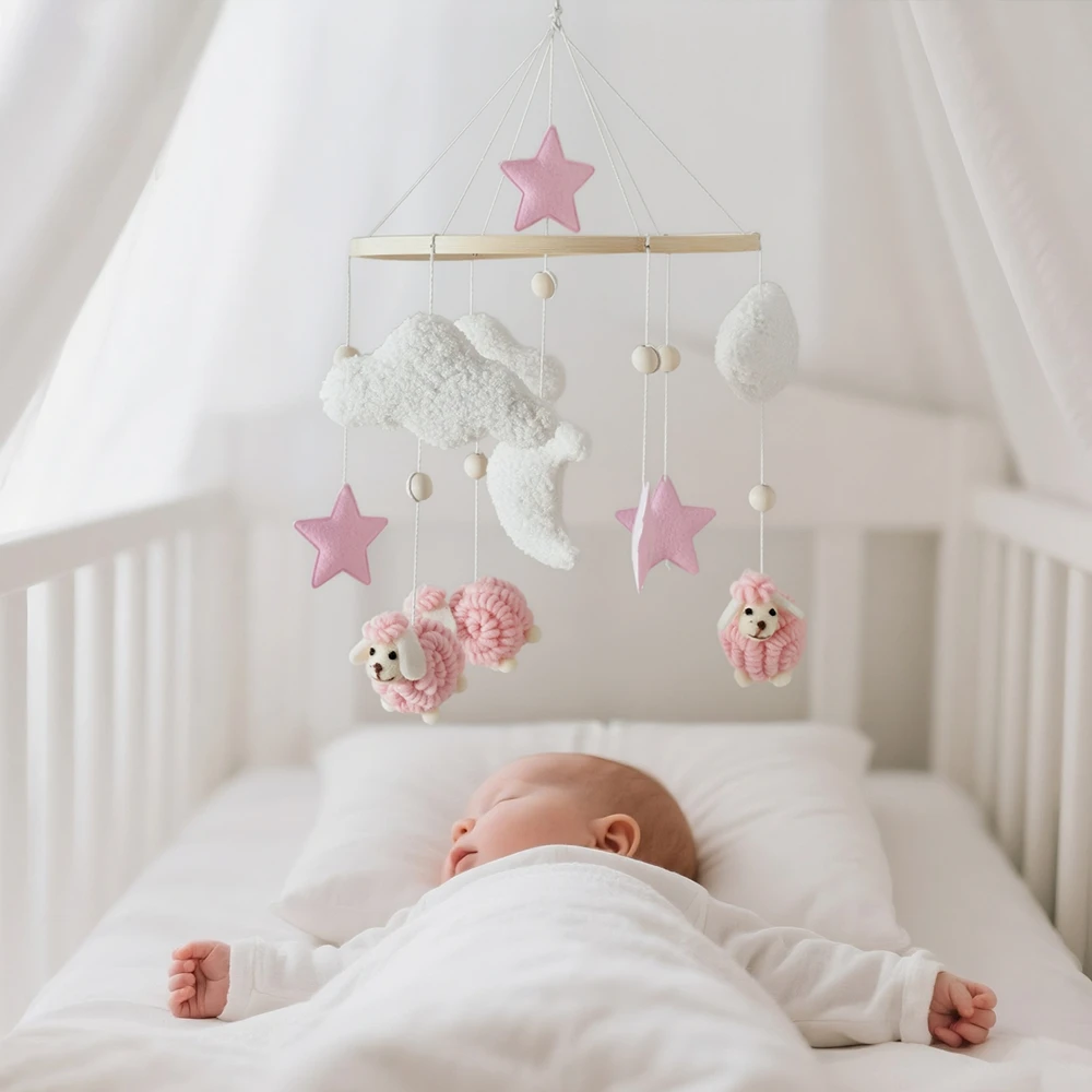 Staffa per campanello da letto in legno per bambini 0-12 mesi Staffa per campana da letto con stecca naturale Staffa mobile in legno per letto all'uncinetto per bambini Campana per sonaglio sospeso