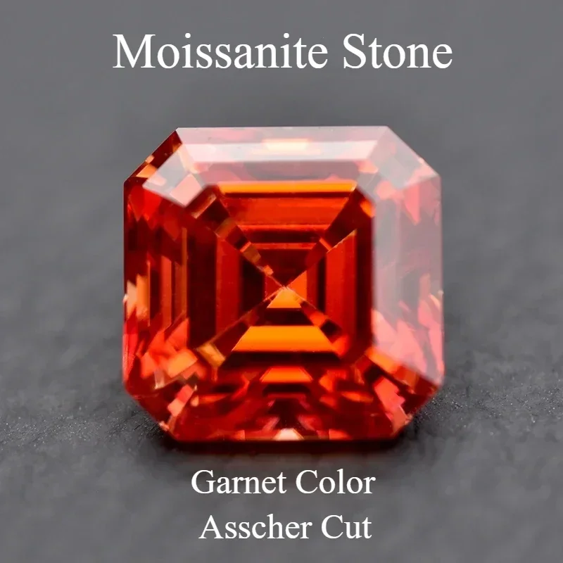 

Moissanite Stone Garnet Color Asscher Cut Gemstones Lab Grown Diamond For Charms Jewelry Making Materials With GRA Certificate