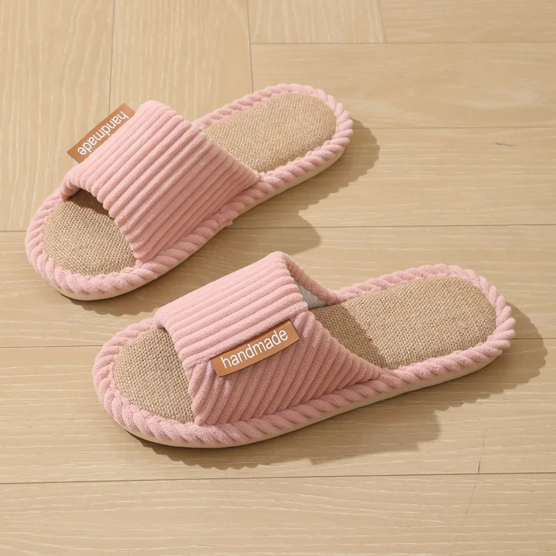 Linen slippers for men, quiet and breathable flooring for home use, cotton and linen slippers for women in summer