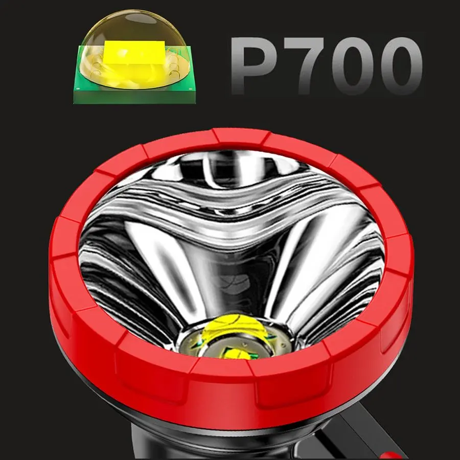 Rechargeable LED Spotlight Flashlight P700 High Lumen Handheld Searchlight 4 Modes Spot & Flood Light Portable Hand Torch
