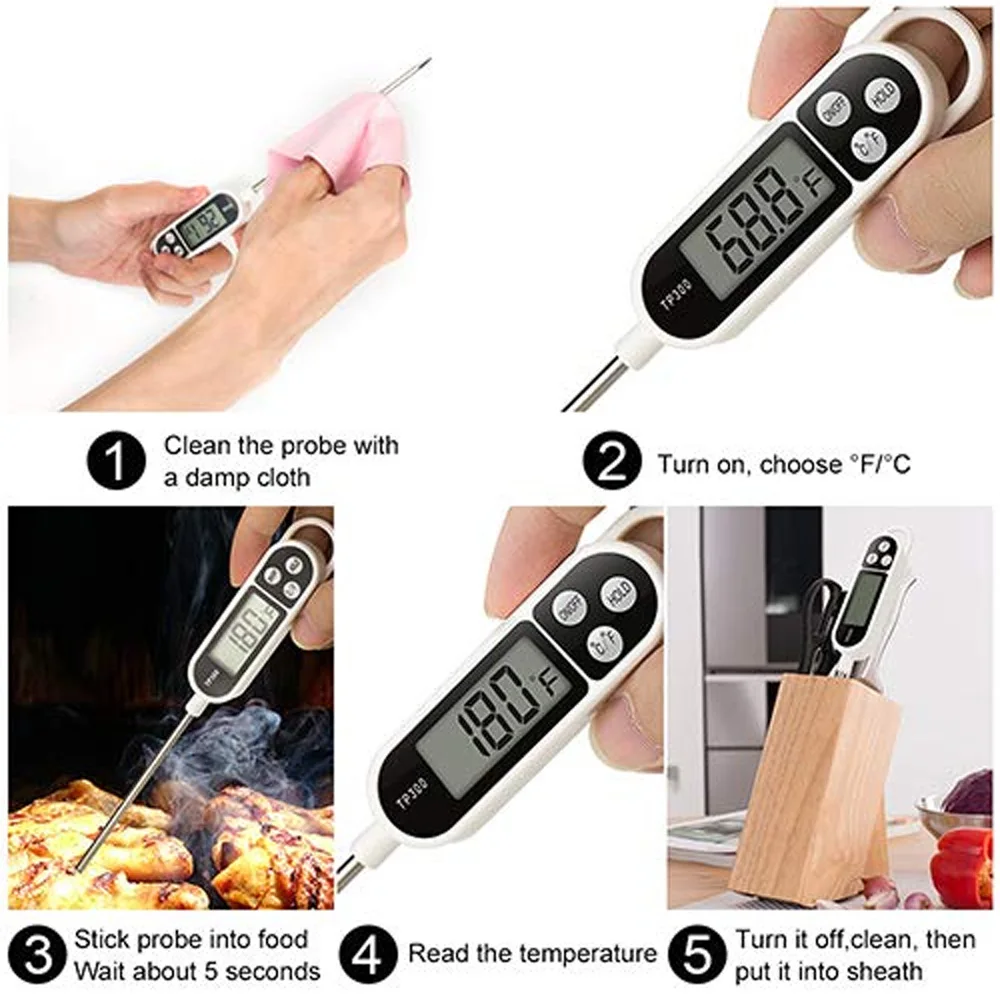 New Design Digital Food Thermometer with Long Probe for Cooking BBQ Kitchen Instant Read Meat Thermometer for Candy Candle