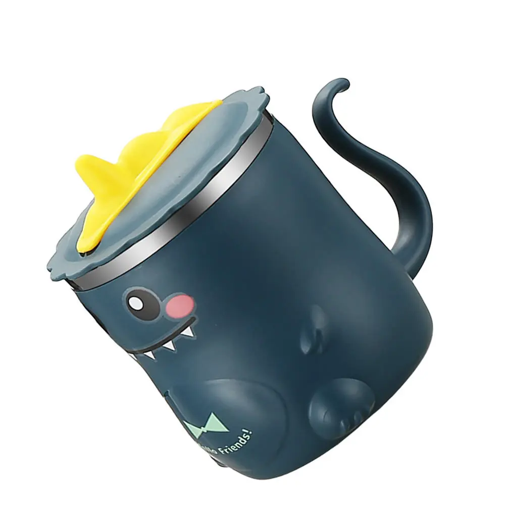 

1 шт., детская тренировочная чашка из нержавеющей стали, соломенная синяя чашка для воды с изображением динозавра и весами для младенцев, принадлежности для сока и молока