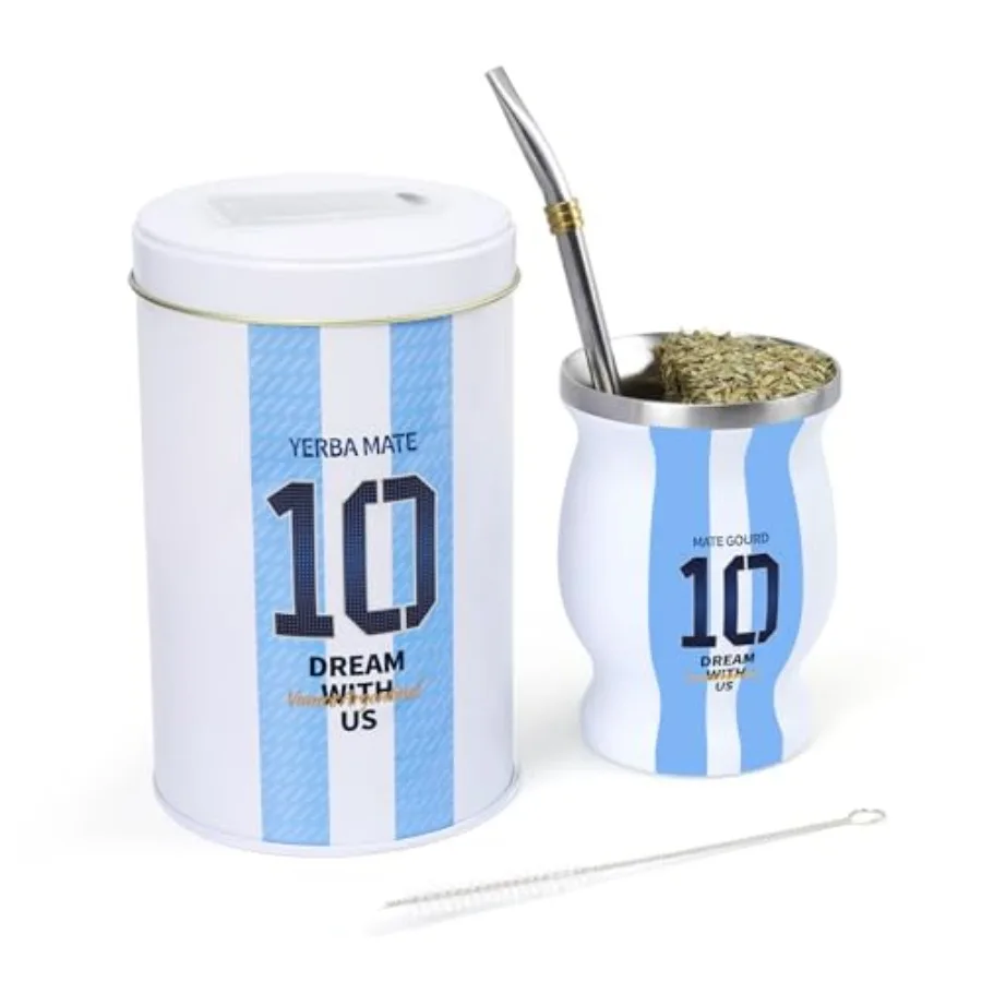 Set Premium de Mate Argentino - Incluye Taza Mate Argentina Captain No.10 y Caja para Mate con Cepillo de Limpieza para Bombilla (Pajita)