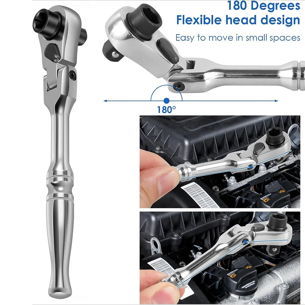 Multifunctional Double-head Movable Head Ratchet 72-tooth Handle Small Fly Socket Multi-purpose Two-way Screwdriver Quick Wrench