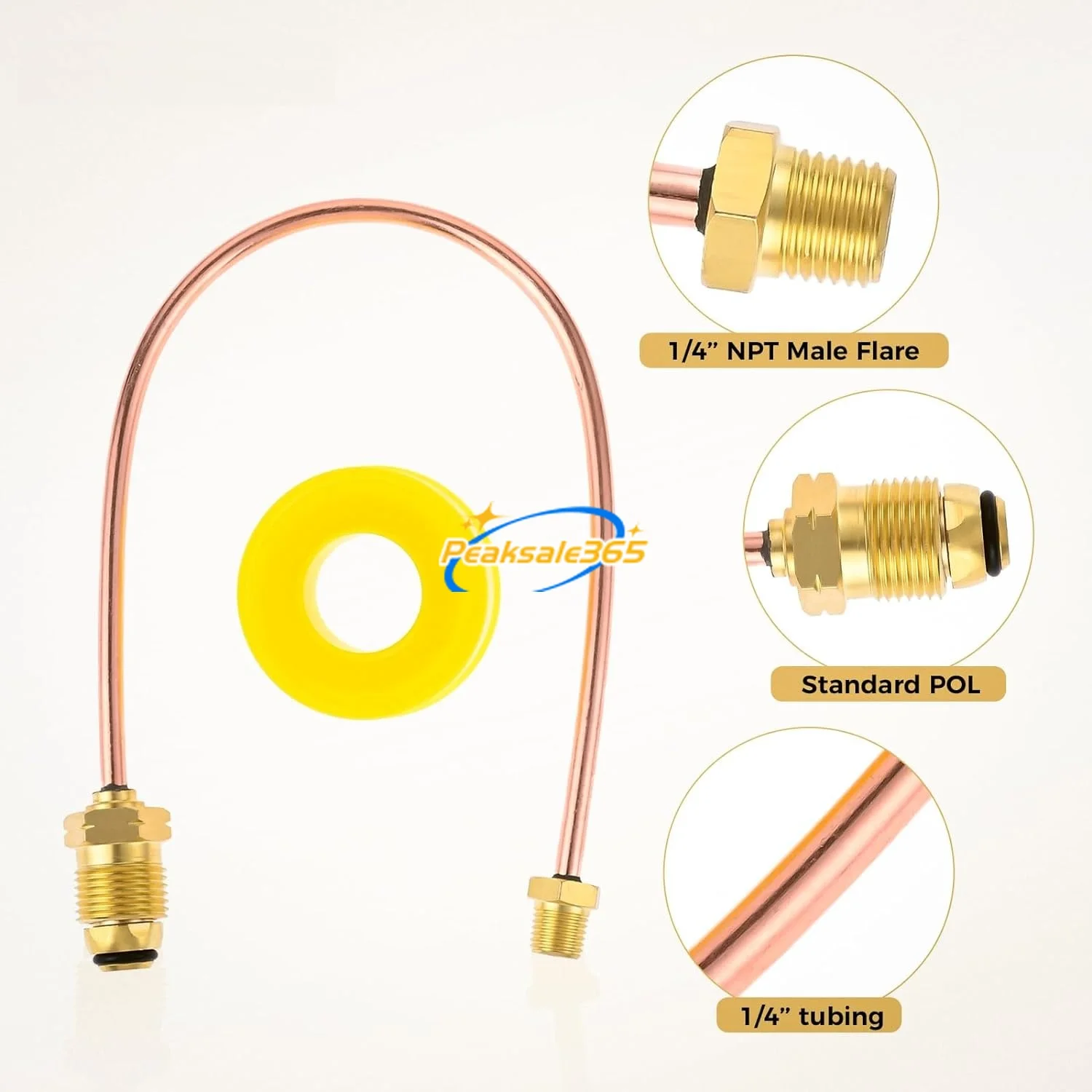 15In Propane Regulator Copper Pigtail POLx 1/4"NPT Male Pipe Thread 7/8" HEX Reverse Thread Tubing Tank to First Stage Regulator