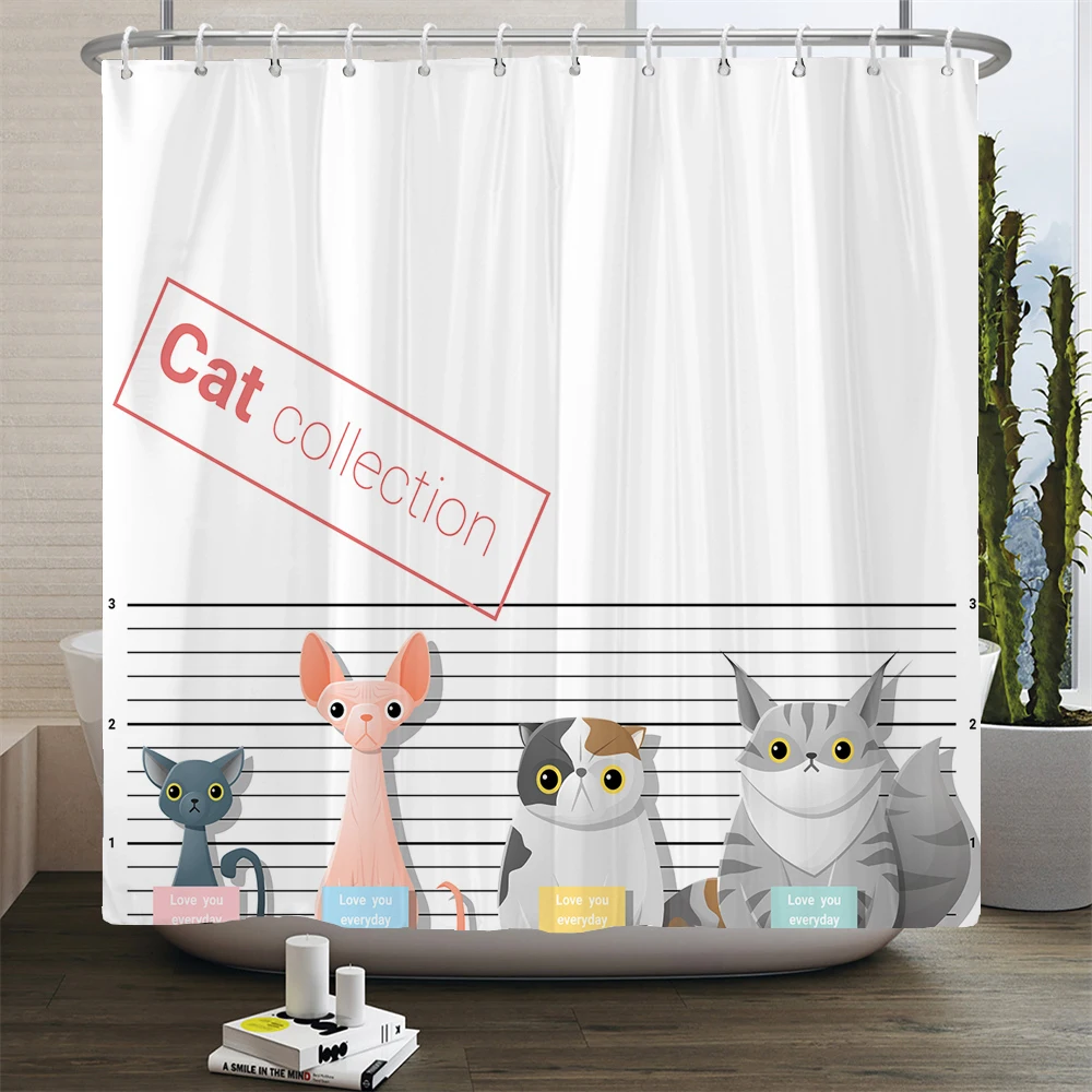 Cute Cat and Dog Shower Curtain Cartoon Painting Watercolor Baby Room Decor Curtain Modern Fabric Bathroom Curtain 180x180cm