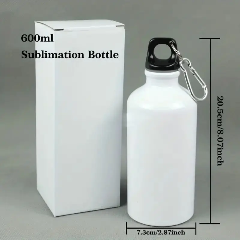 Blank Aluminum Water Bottles Portable Carabiner Sports Water Cup DIY Sublimation Blank Travel Drinking Bottle For Out，6Pcs 600ml