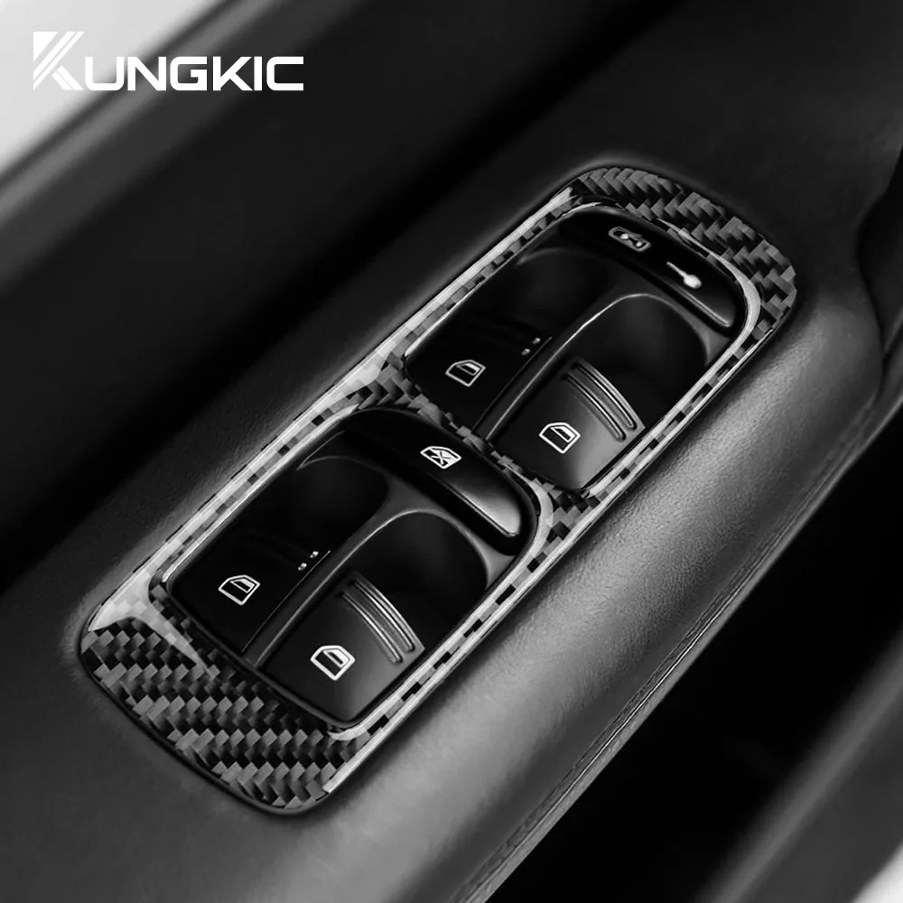 Real Soft Carbon Fiber Sticker For Porsche Cayenne 2003 2004 2005 2006 2007 2008 2009 2010 Window Lifting Button Frame Panel image 2