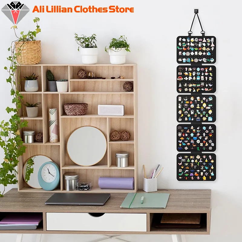 1 قطعة منظم مجوهرات ورأى قابل للطي ، عرض قلادة القرط 5 طبقات معلقة على الحائط ، حقيبة تخزين للقلائد والأساور #3