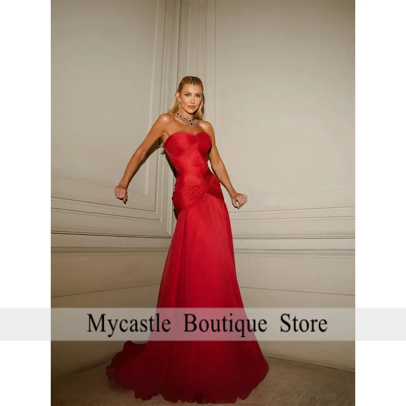 맞춤형 고급스러운 핑크 오간자 이브닝 드레스 고품질 스트랩리스 지퍼 주름 장식 백홈커밍 맞춤형 드레스 머메이드