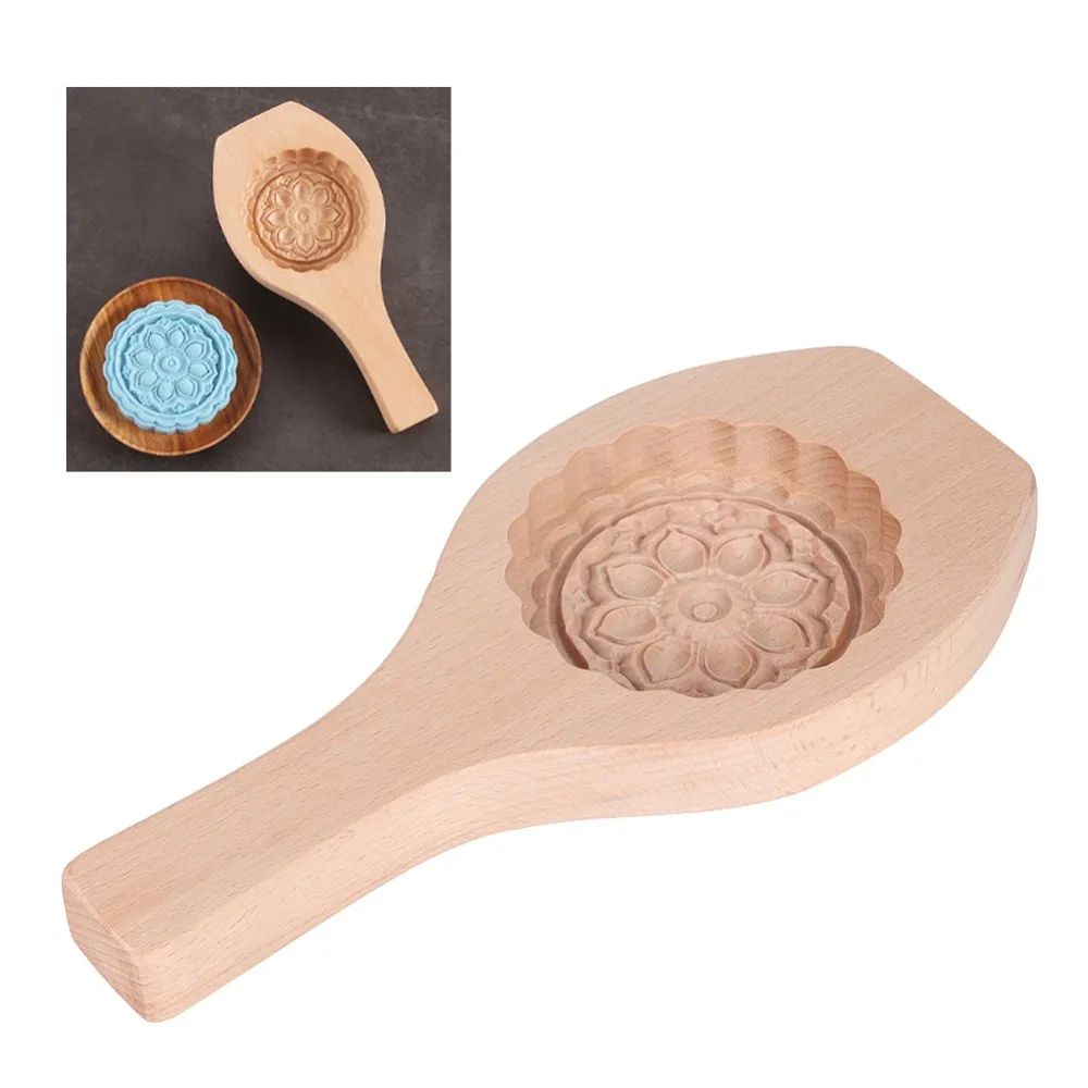 New Natural Wood Moon Cake Mold Large Size Lotus Pastry Baking Mold 3D Relief Wooden Cake Mold Home DIY Baking