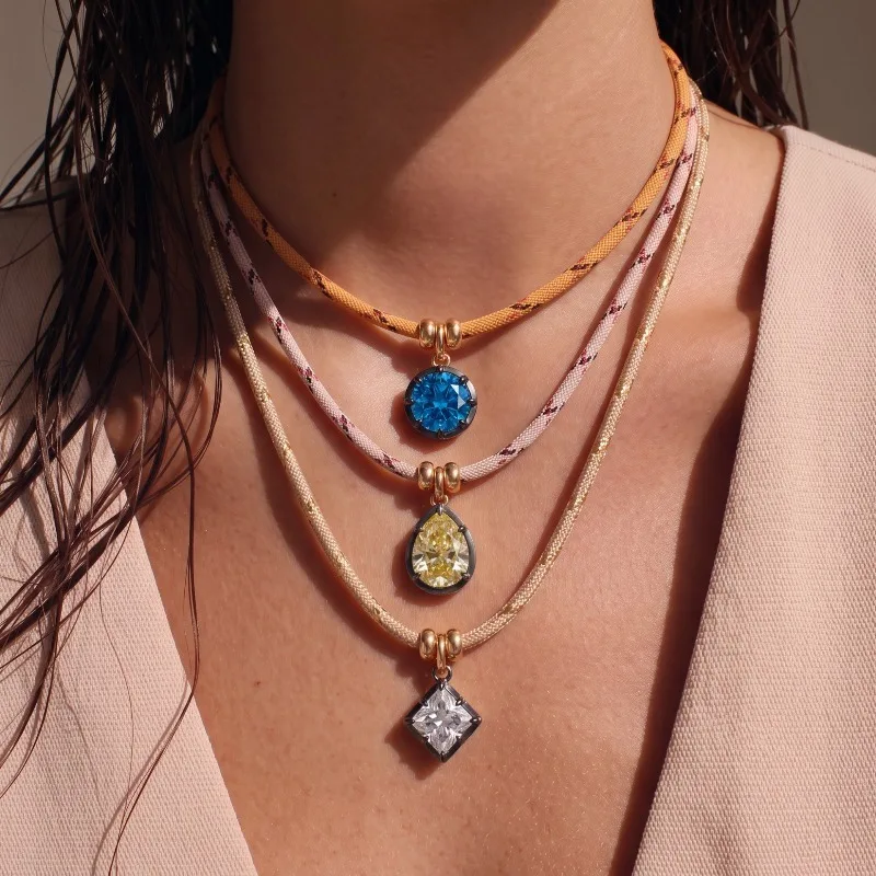 Image of Boho Mehrschichtige Edelstein-Kettenkette Rosa Blau Lila Kristallanhänger DIY 18k Goldfarben-Beständiges Kupfer Urlaubsschmuck