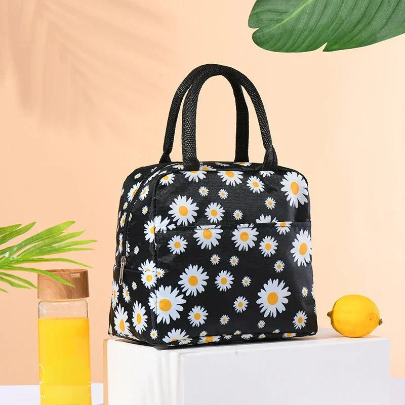 Fiambrera portátil con estampado de margaritas para mujer, bolsa de hielo multifuncional con aislamiento térmico para almacenamiento en frío al aire libre, fiambrera para mujer