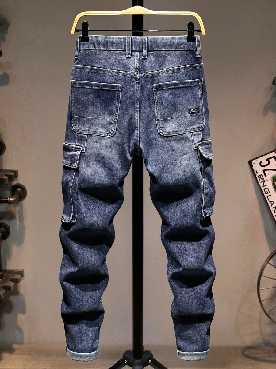 

Мужские рабочие джинсы премиум-класса с эластичным поясом, большие размеры, из эластичной хлопково-полиэстеровой смеси, длинные брюки для весны и осени