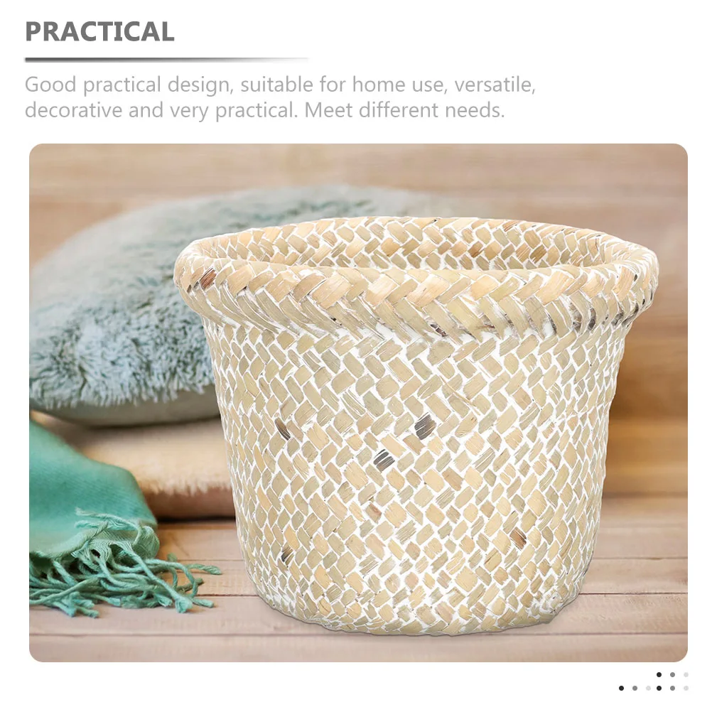 

Multifunctional Woven Trash Rustic Storage For Living Room Bedroom Kitchen Home Wastepaper Bin Sundries Organizer